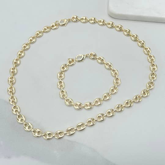 Luxus Accessories – wholesale Kedjehalsband – 18k guld fylld 8mm Puffy Mariner länk kedja halsband eller armband
