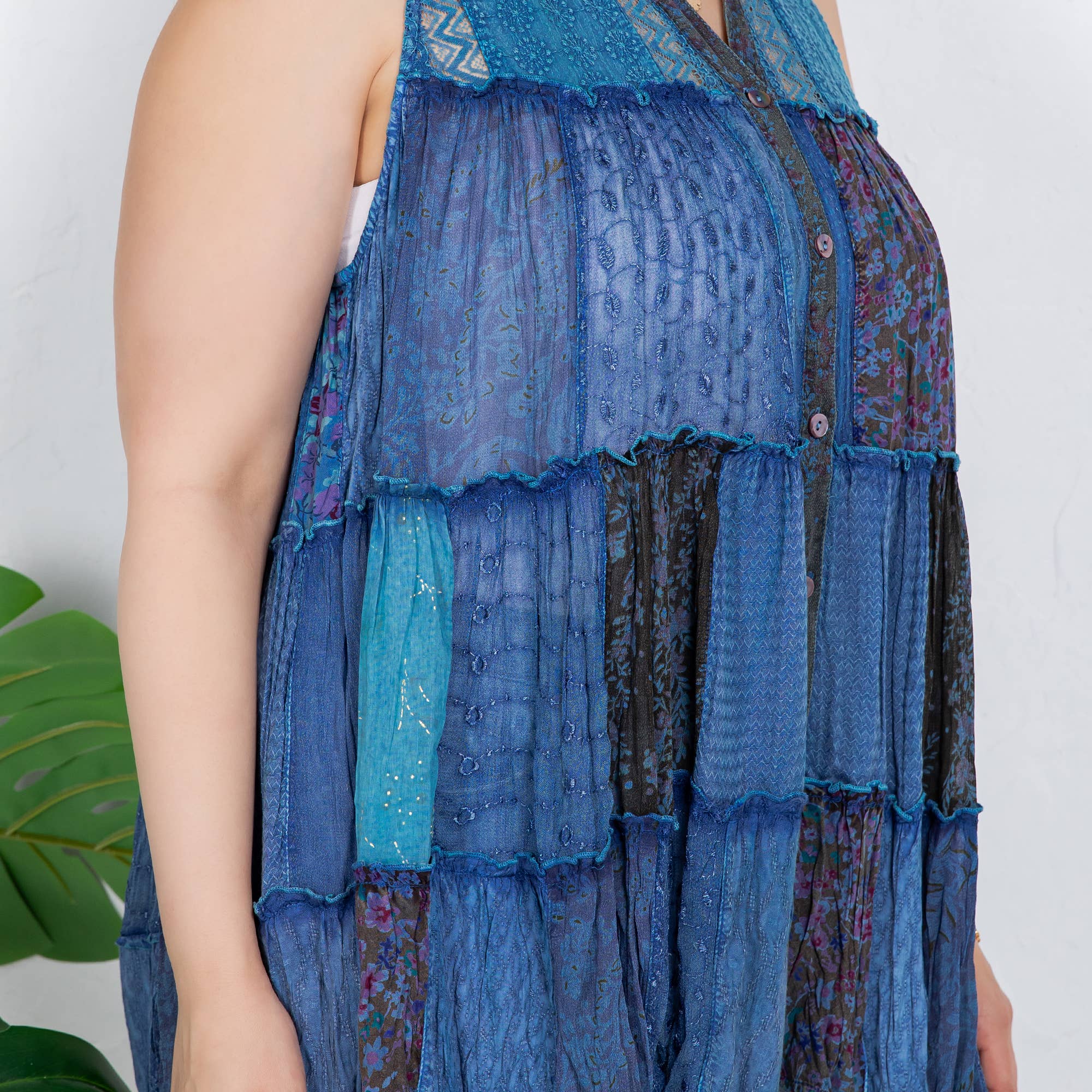 Young Threads - Wholesale Button Down Shirt - Women's - Boho Chic Nomad Patchwork Buttondown Top Sleevel (New Color)37