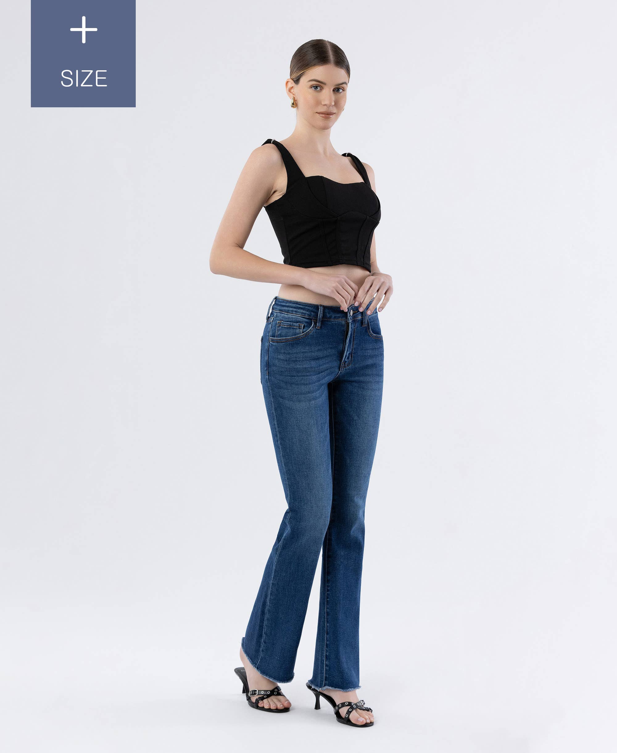 BETYDELSEFULL PLUS SIZE MID RISE RAW HEM DARK WASH BOOTCUT JEANS LV1193-P för wholesale på Faire3