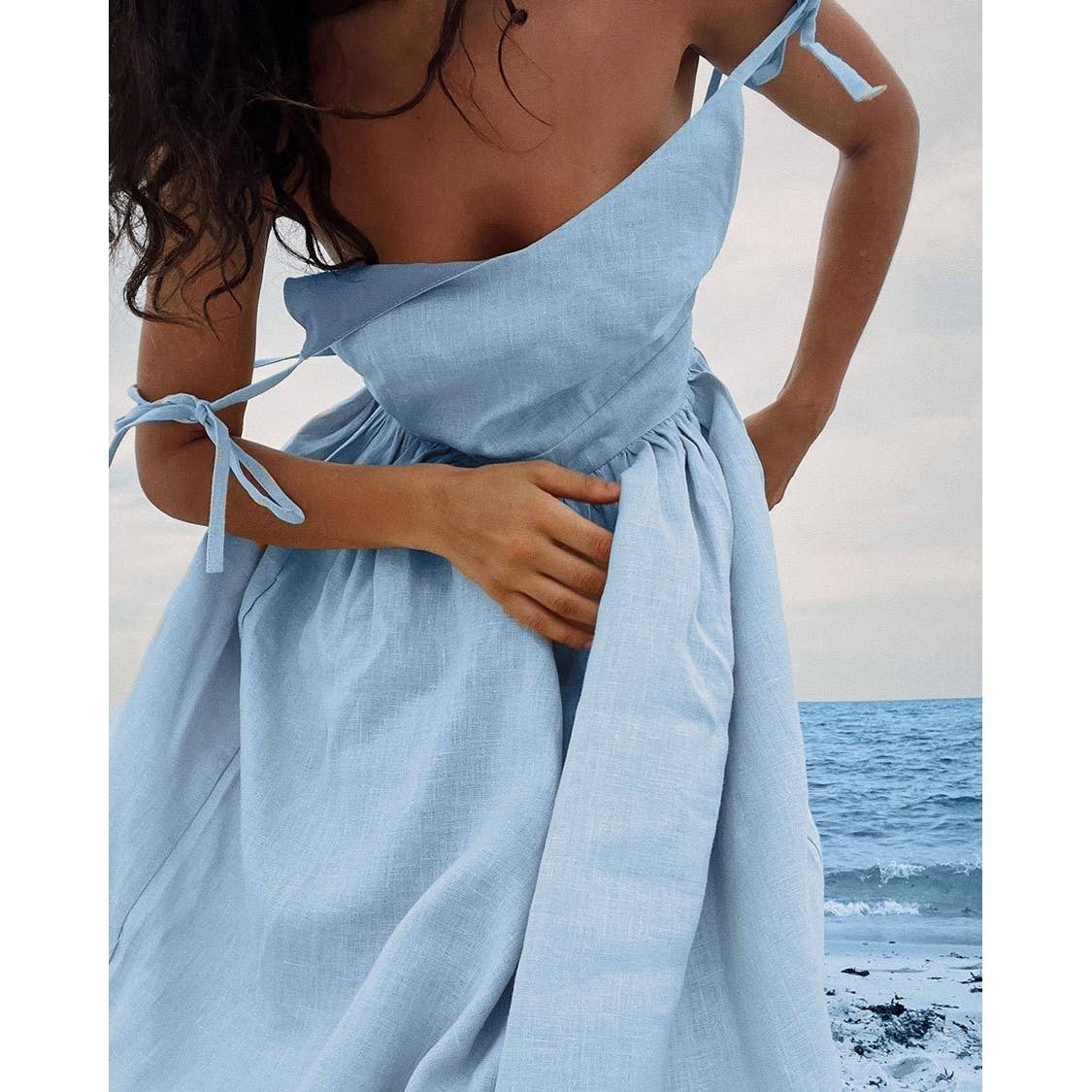 Mapcie - Wholesale Dress - Women's - SLEEVELESS TIE SHOULDER MIDI DRESS WITH FULL LINING3