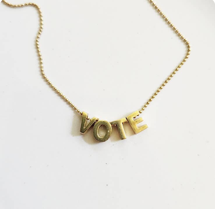 Sara Sela Jewelry - Wholesale Pendant/Charm Necklace - Block Letter VOTE Beaded Necklace in Brass with Ball Chain3