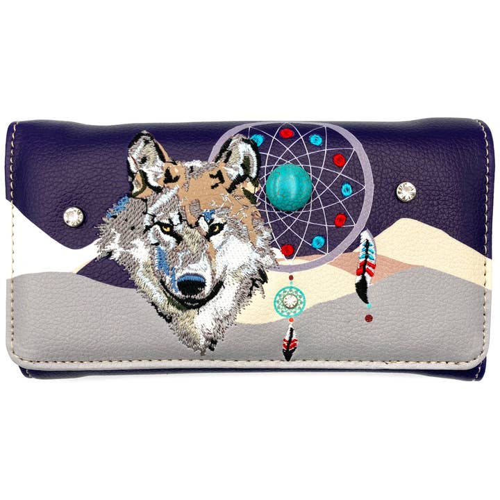 Wolf Tribal Dream Catcher Crossbody Wristlet Wallet for wholesale by Lunar Deer