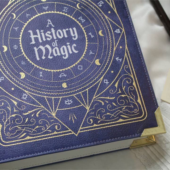 Luxury Gold Foiled A History of Magic Book Handbag Crossbody Purse for wholesale by Well Read Company