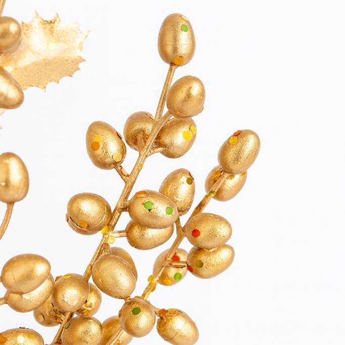 Factory Direct Craft - Wholesale Artificial Flowers - 20" Gold Sparkling Holly Berry Spray7