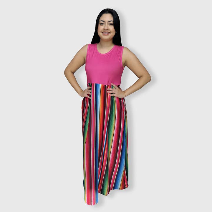 Serape Pink Maxi Dress Women for wholesale by ILTEX Apparel