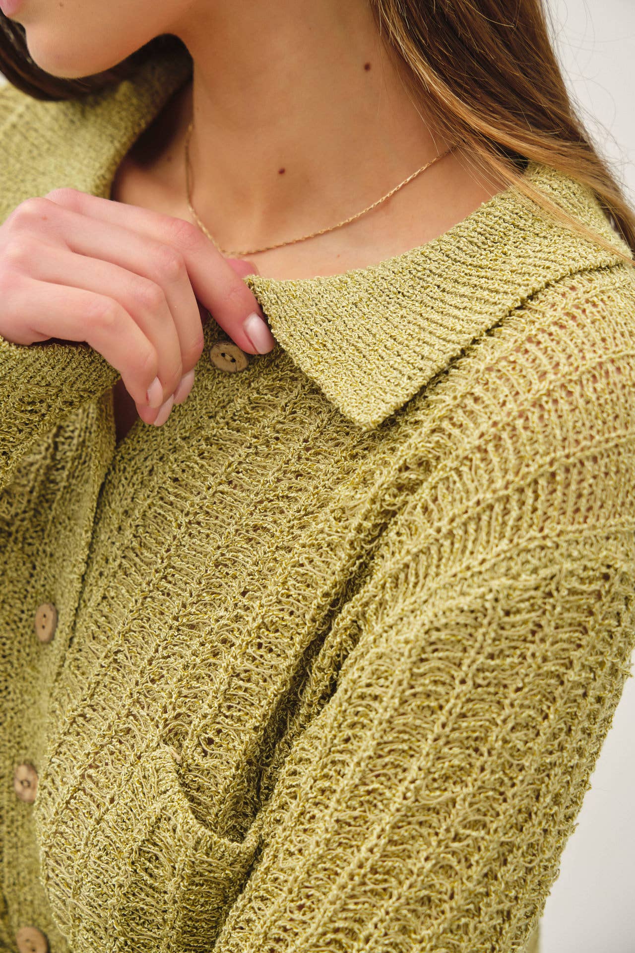 Be Cool - Wholesale Cardigan - Women's - BREEZY TEXTURED KNIT BUTTON UP COLLARED CARDIGAN 11