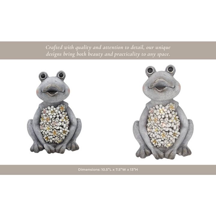 Sagebrook Home - Wholesale Outdoor Ornament/Decor - Ceramic Sitting Frog Statue Solar Flowers - Gray, 13 in.10