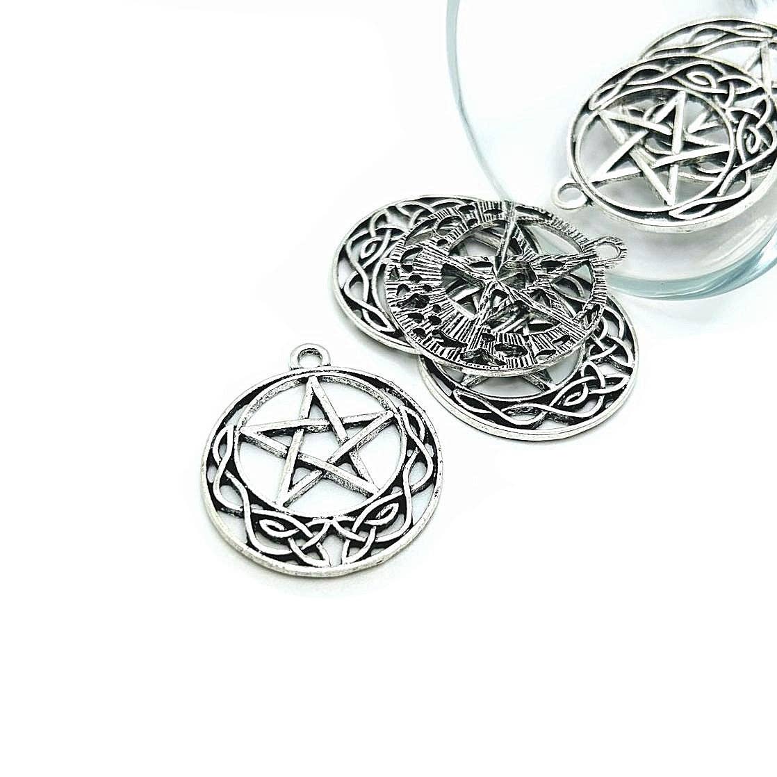 Guerrilla Charm - Wholesale Individual Charm/Pendant - Silver Celtic Knot Pentacle Charms, 31x26mm0