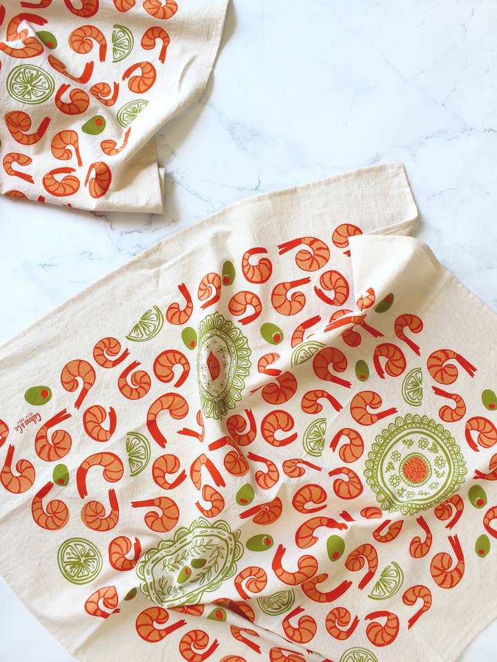 Rejer Cocktail Skærmtryk Viskestykke for engroshandel hos Calhoun & Co.