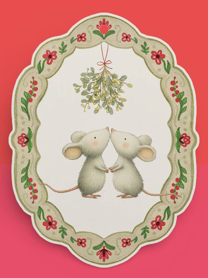 4 Whimsical Christmas Gift Tags Die-cut: Mice Mistletoe for wholesale by Under the Oak Tree