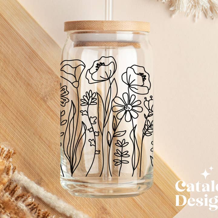 Wildblumenwiesenfeld Libbey Glas – Blumiges Trinkglas für den Großhandel von Cataleya Designs Studio LLC