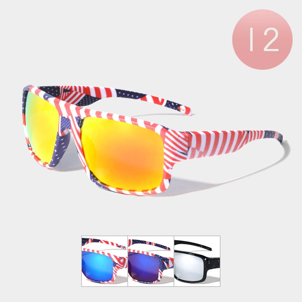 Sensibling Corp. - Wholesale Sunglasses - Women's - 12PCS - American USA Flag Wayfarer Sunglasses
1