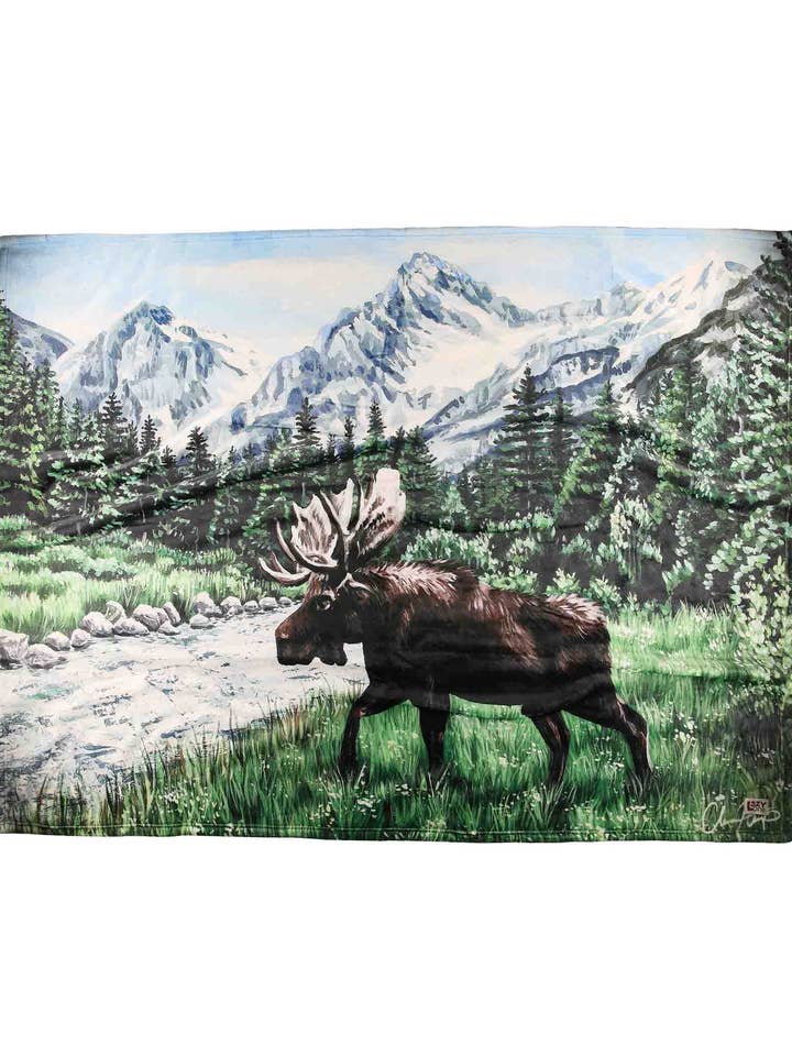 Moose Painting Sherpa Blanket for wholesale by Lazy One