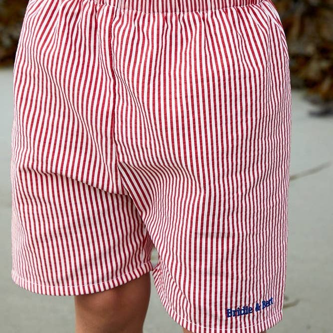 Costume da bagno a righe per ragazzi | Rosso per la vendita all'ingrosso da parte di Bridie & Bert