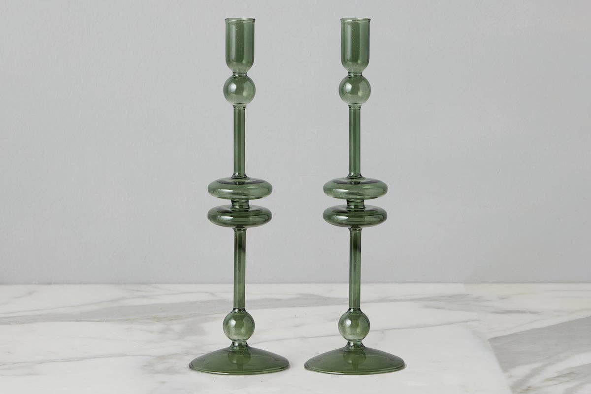 etúHOME - Wholesale Candle Holder - Glass Candlestick Pair | Large | Emerald