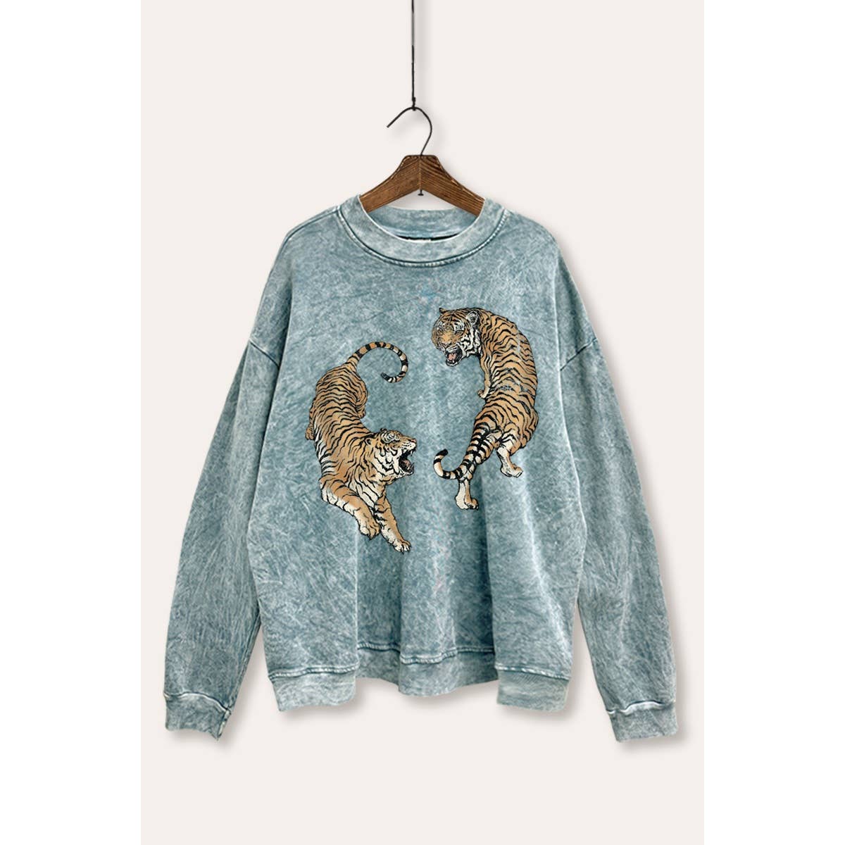 PINK NABI - Wholesale Graphic Sweatshirt - Women's - ROARING TIGERS MINERAL WASH GRAPHIC SWEATSHIRT2