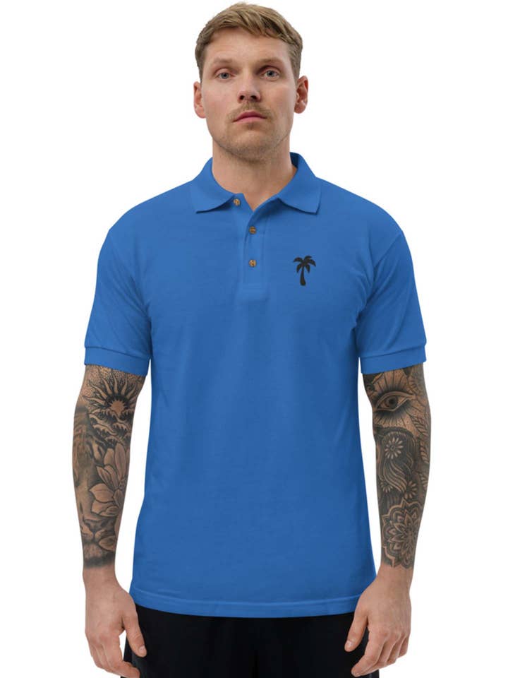 Palmtree poloshirt sort for engroshandel hos Claudio Fibonacci