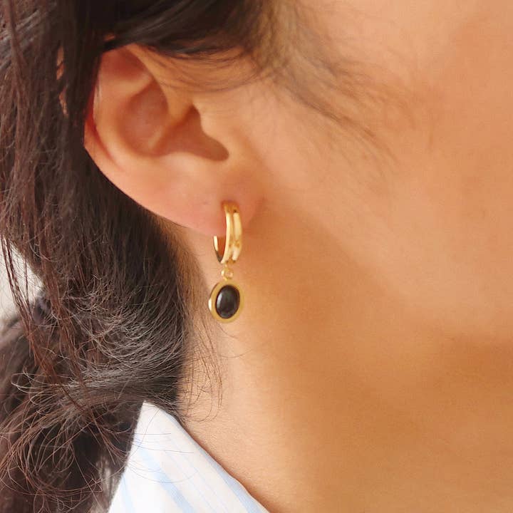 Furano Studio - Wholesale Dangle Earrings - Black Onyx Gemstone Drop Earring, Agate Dangle Earring5