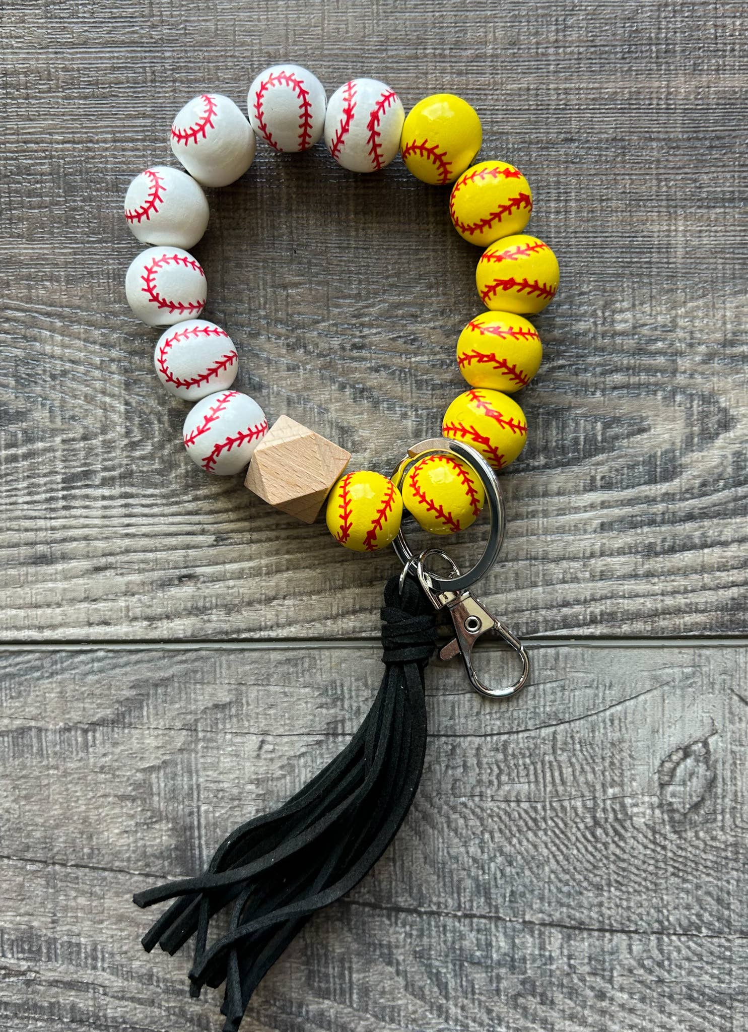 JILLIAN INK LLC - Wholesale Keychain Bracelet - Sports Keychain with Wooden Beads 8
