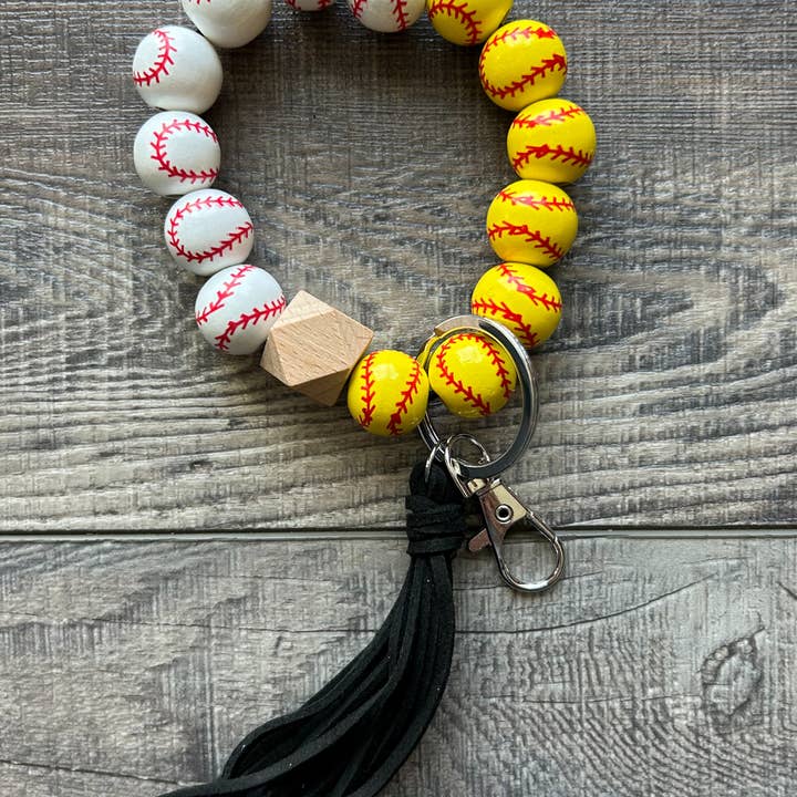 JILLIAN INK LLC - Wholesale Keychain Bracelet - Sports Keychain with Wooden Beads 8