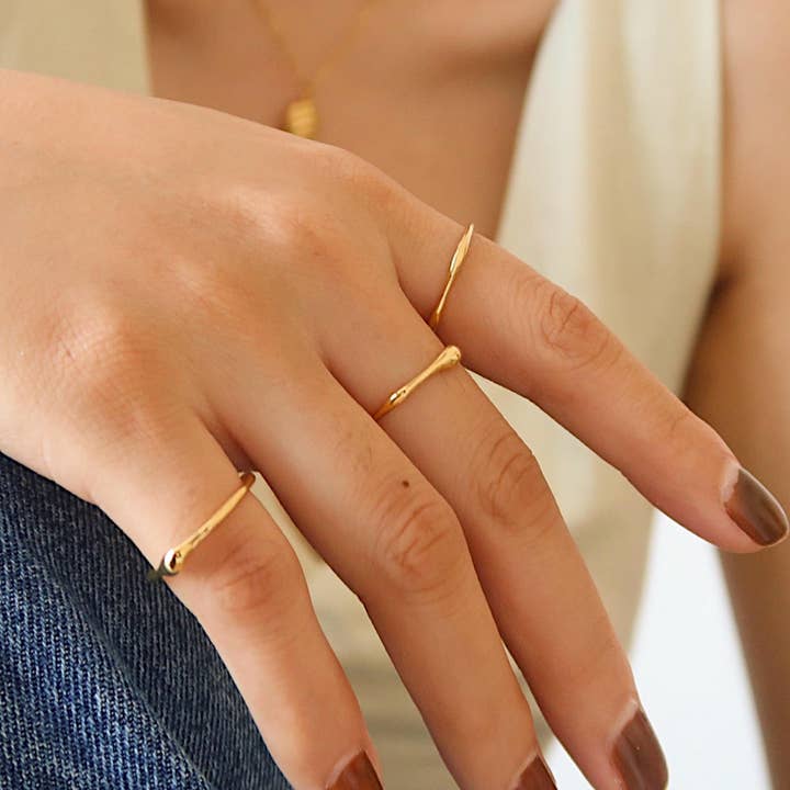 Rowena 18K Gold Non-Tarnish Minimalist Band Rings for wholesale on Faire1