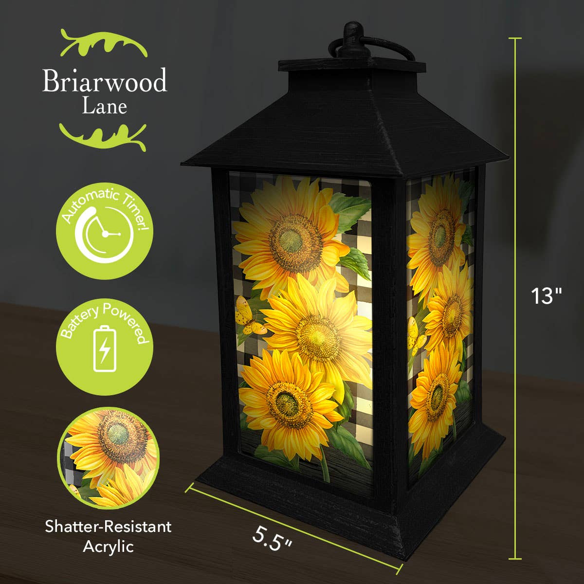 Briarwood Lane - Vente Lanternes - Lanterne en plastique à carreaux en forme de tournesols2