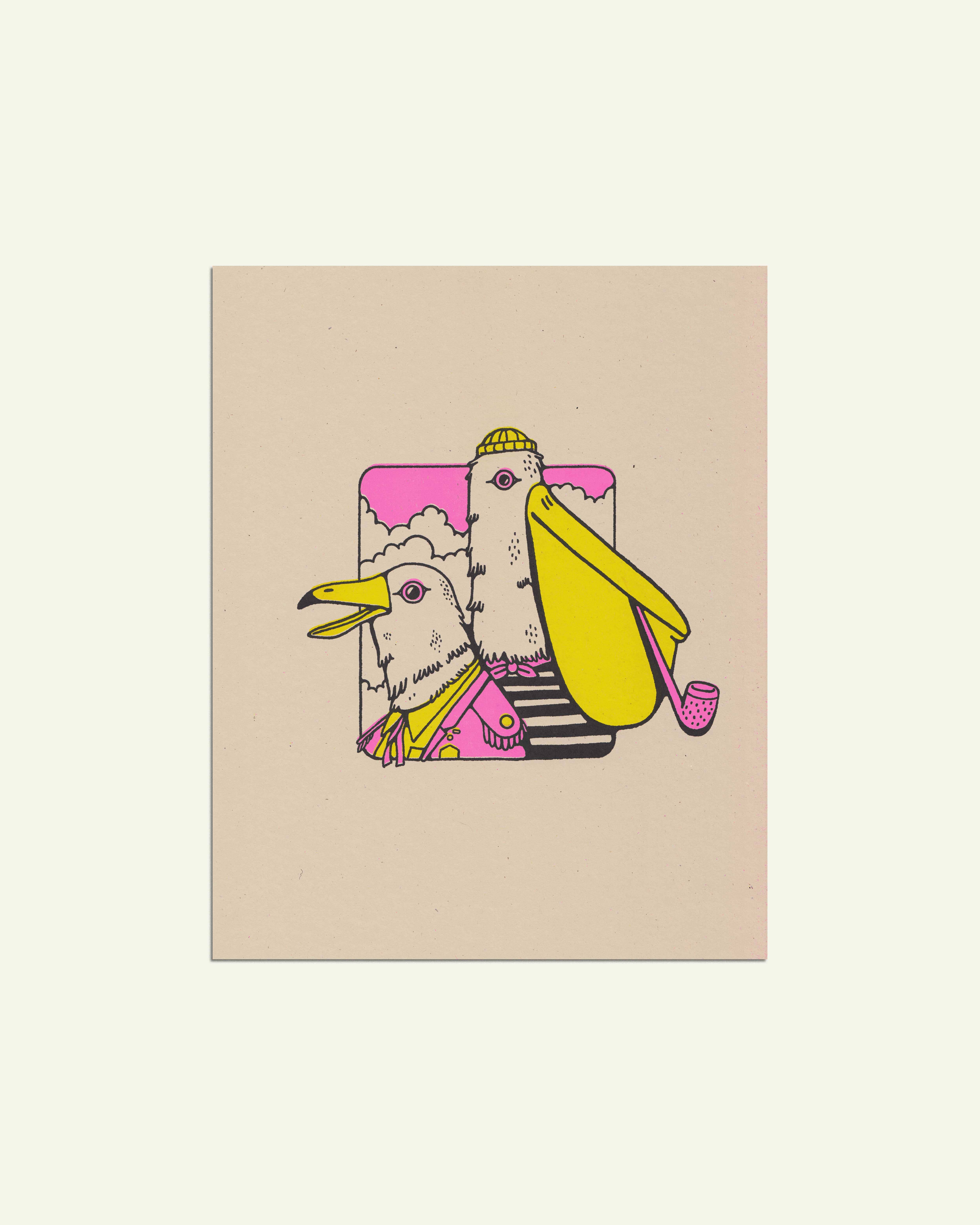 It's Not That Weird - Wholesale Art Print - Sailor Birds riso print1
