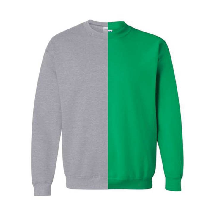 Grå & Grön Delad Färgad, Tvåfärgad, Rundhalsad Tröja för wholesale av McKenzie’s Infinity LLC