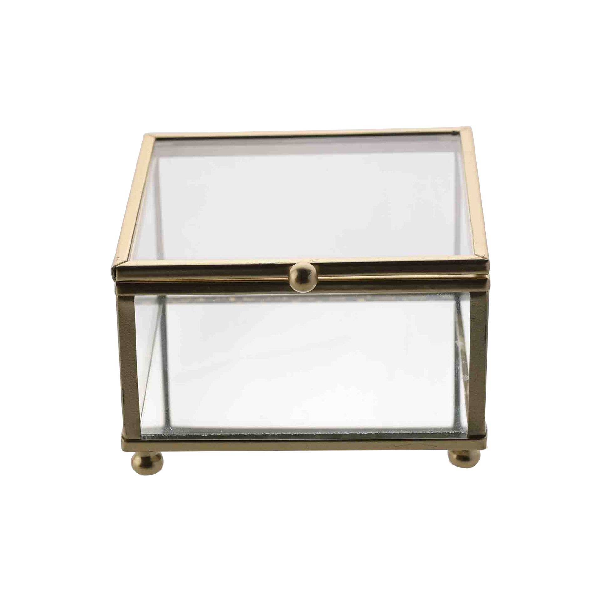 WIDDOP and Co. US - Wholesale Jewellery box/organiser - Sophia Glass Trinket Box with Hinged Lid Mirror Base & Gold Border2