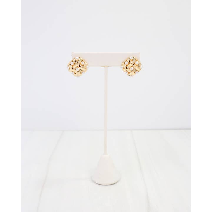 Caroline Hill - Wholesale Stud/Post Earrings - Salina Pearl Embellished Stud Earring Gold2