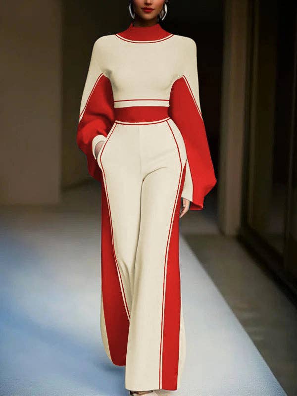 Red Loose Wide Leg Striped Casual Pants Bottoms Trousers for wholesale on Faire9