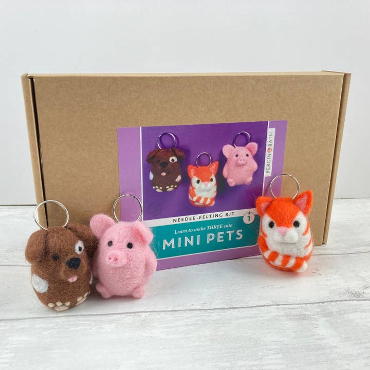 Bergin & Bath - Wholesale DIY craft kit - Needle Felting Kit - Mini Pets 1. Make THREE felt animals.3