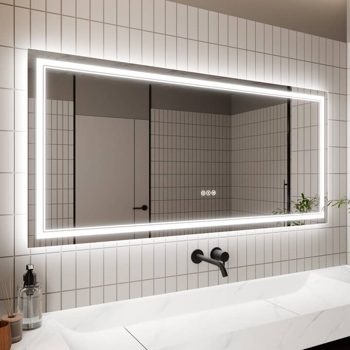 Bathroom Mirror LED Vanity GlareGuard 60x28 Anti-Fog Backlit for wholesale by Brio Lighting