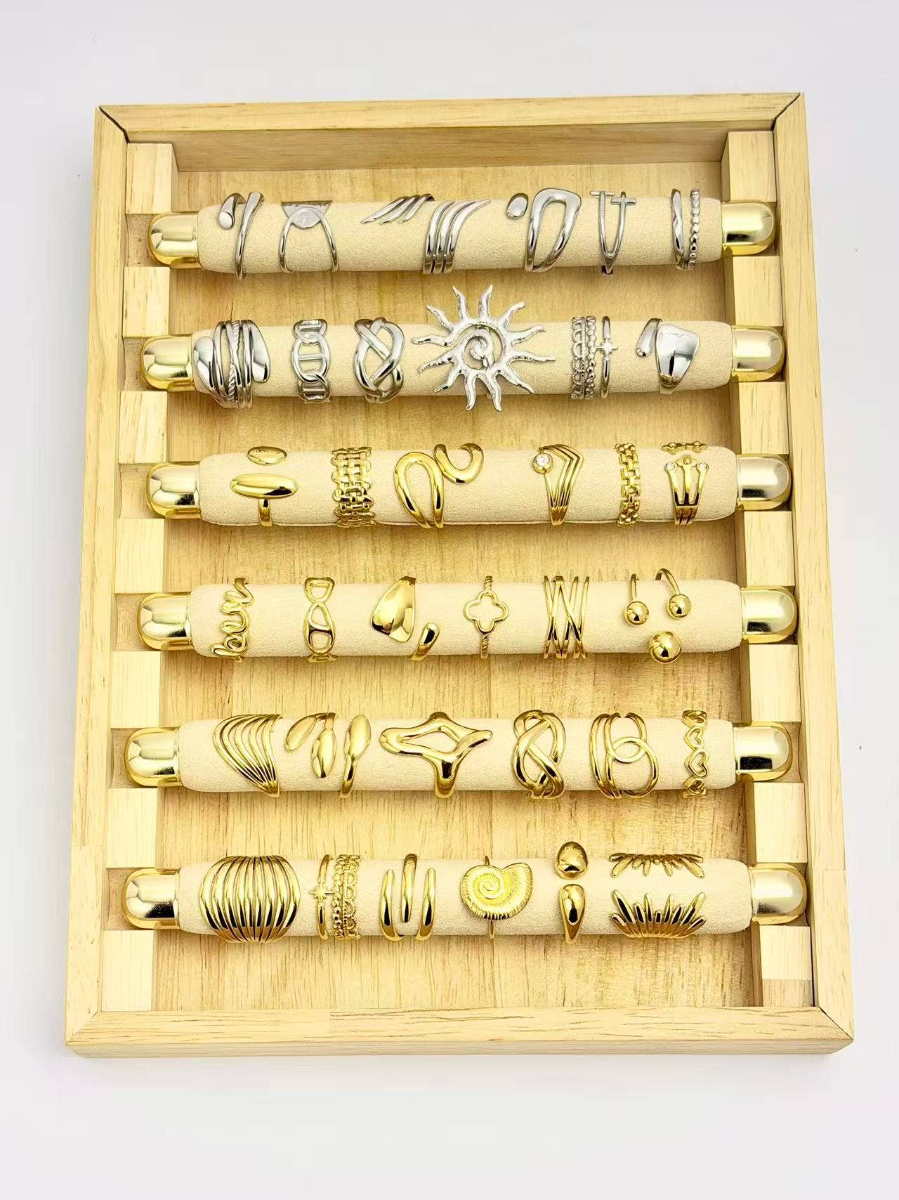 COSMOS - Wholesale Band/Stacked Ring - Set of 36 Assorted Adjustable Rings on Display1