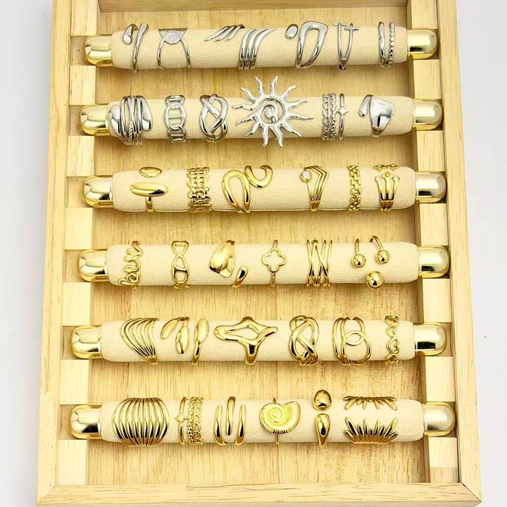 COSMOS - Wholesale Band/Stacked Ring - Set of 36 Assorted Adjustable Rings on Display1