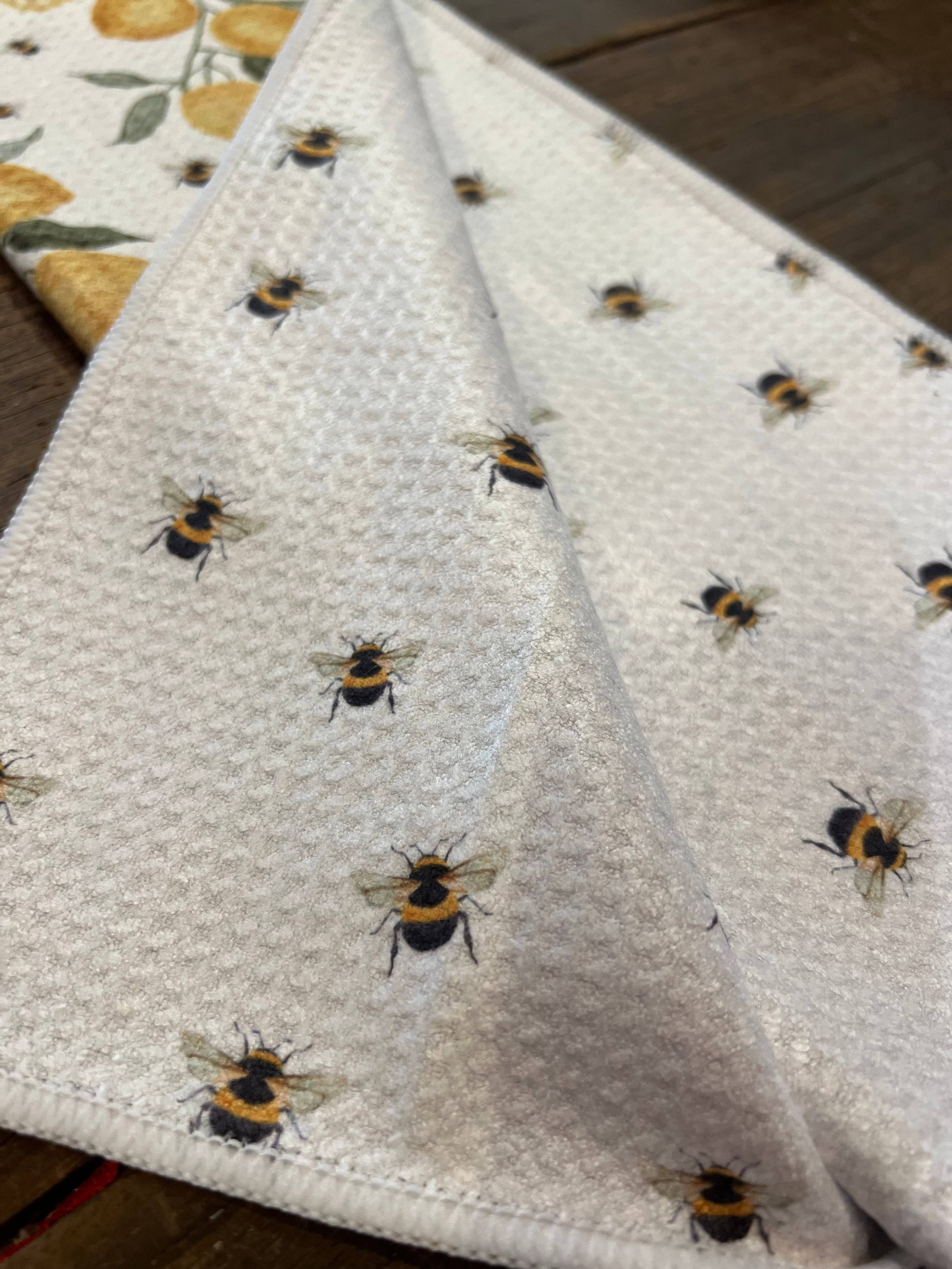 ROOM and PORCH - Wholesale Tea Towel - Lemon & Bees Microfiber Tea/Hand Towel-Recycled Double-Sided3