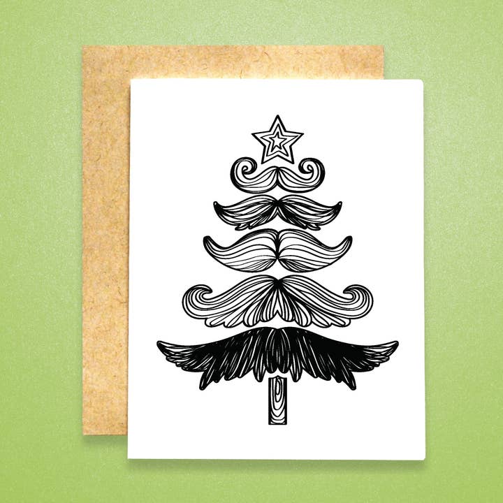 Mustache Christmas Tree Card - Minimalist for wholesale by Raven + Unicorn