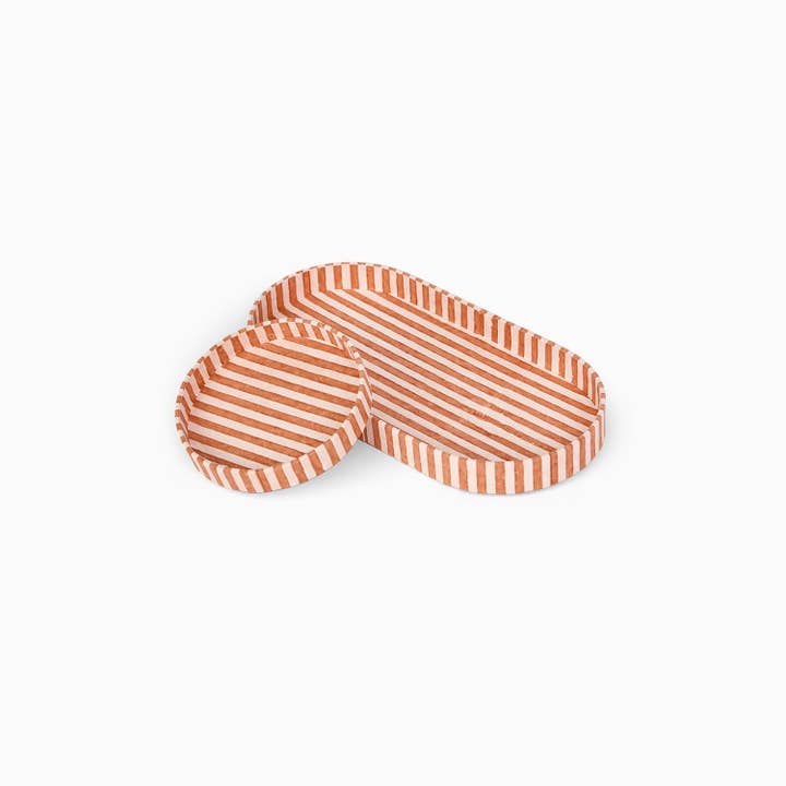 ROUND DESK TRAY SET - CLASSIC STRIPE GREEN/ORANGE for wholesale by Craft Boat
