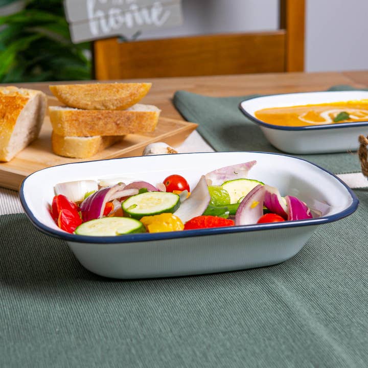 Rinkit Pty Ltd - Wholesale Dish - White Enamel Pie Dish - 25.5cm - Navy1