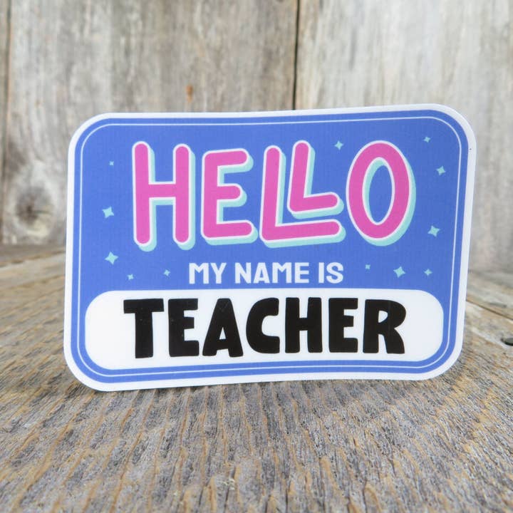 Hello My Name Is Teacher Sticker Pink Blue Name Tag School Themed for wholesale by Kirk's Krafts