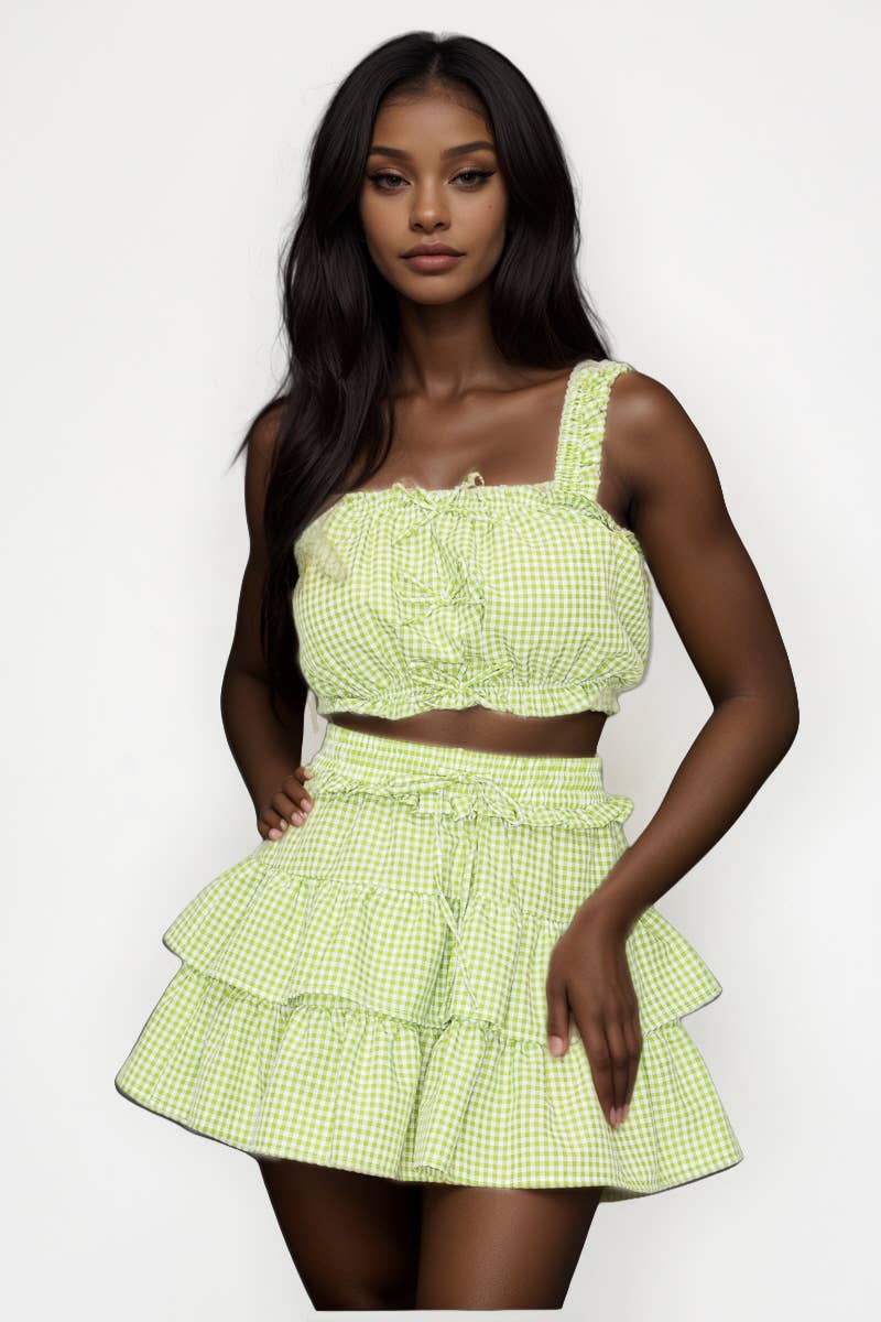 5besties inc - Wholesale Top & Skirt Set - Women's - GINGHAM PLAID SLEEVELESS CROP TOP AND SKIRT SET5