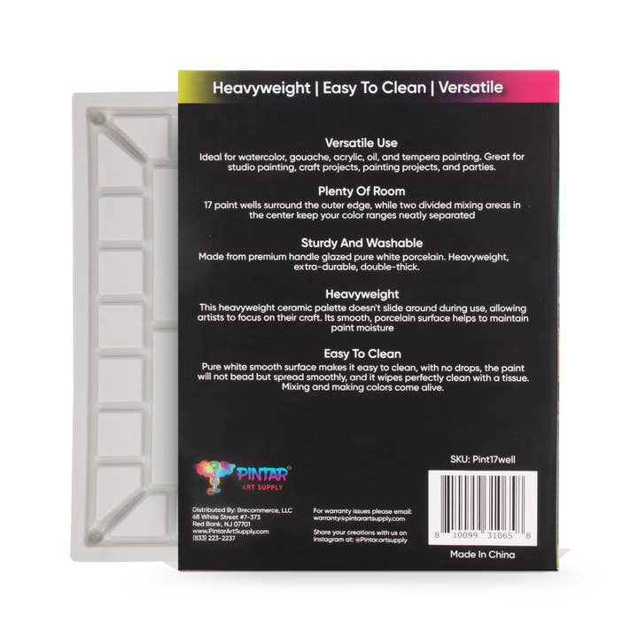 Pintar Art Supply - Wholesale Palette/mixing tray - Pintar 17-Well Ceramic Watercolor Paint Palette Tray 13x9.82
