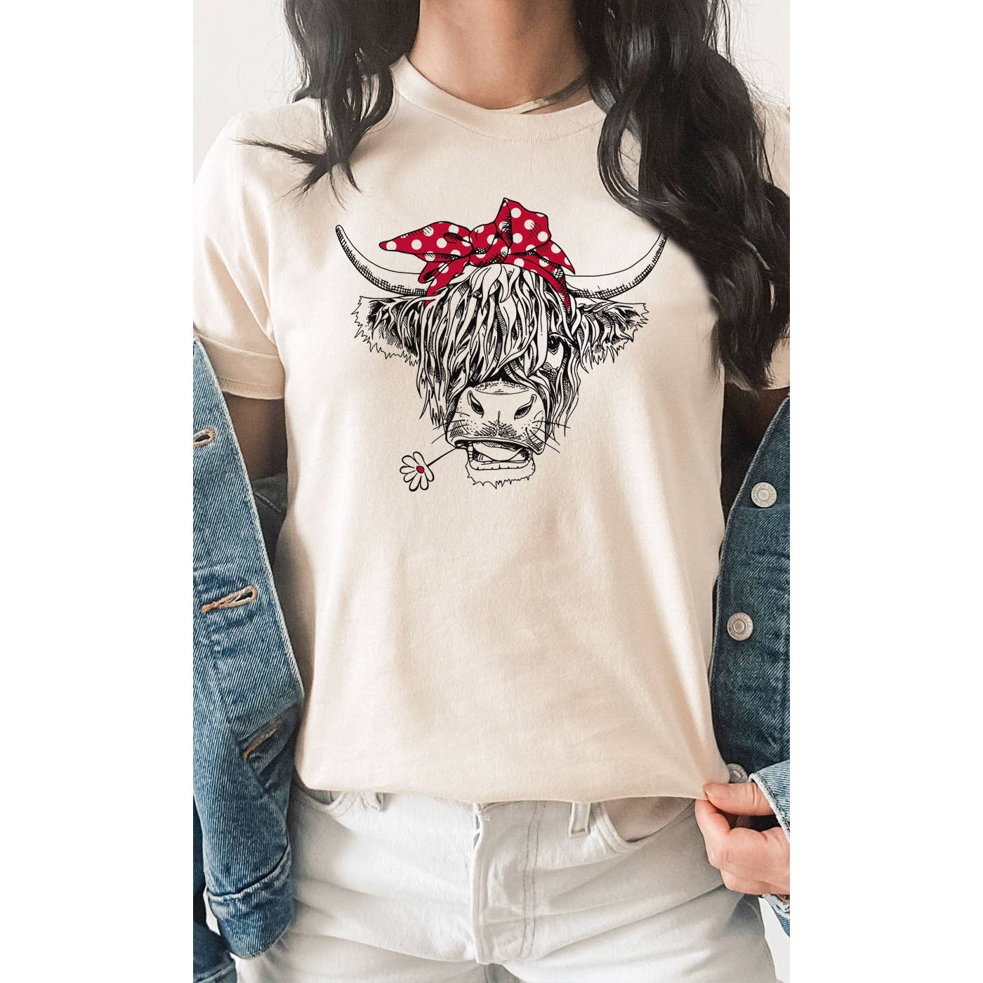 Kissed Apparel - Wholesale Screen Printed T-Shirt - Women's - Highland Cow Red Bandana Farm Country Western Graphic Tee1