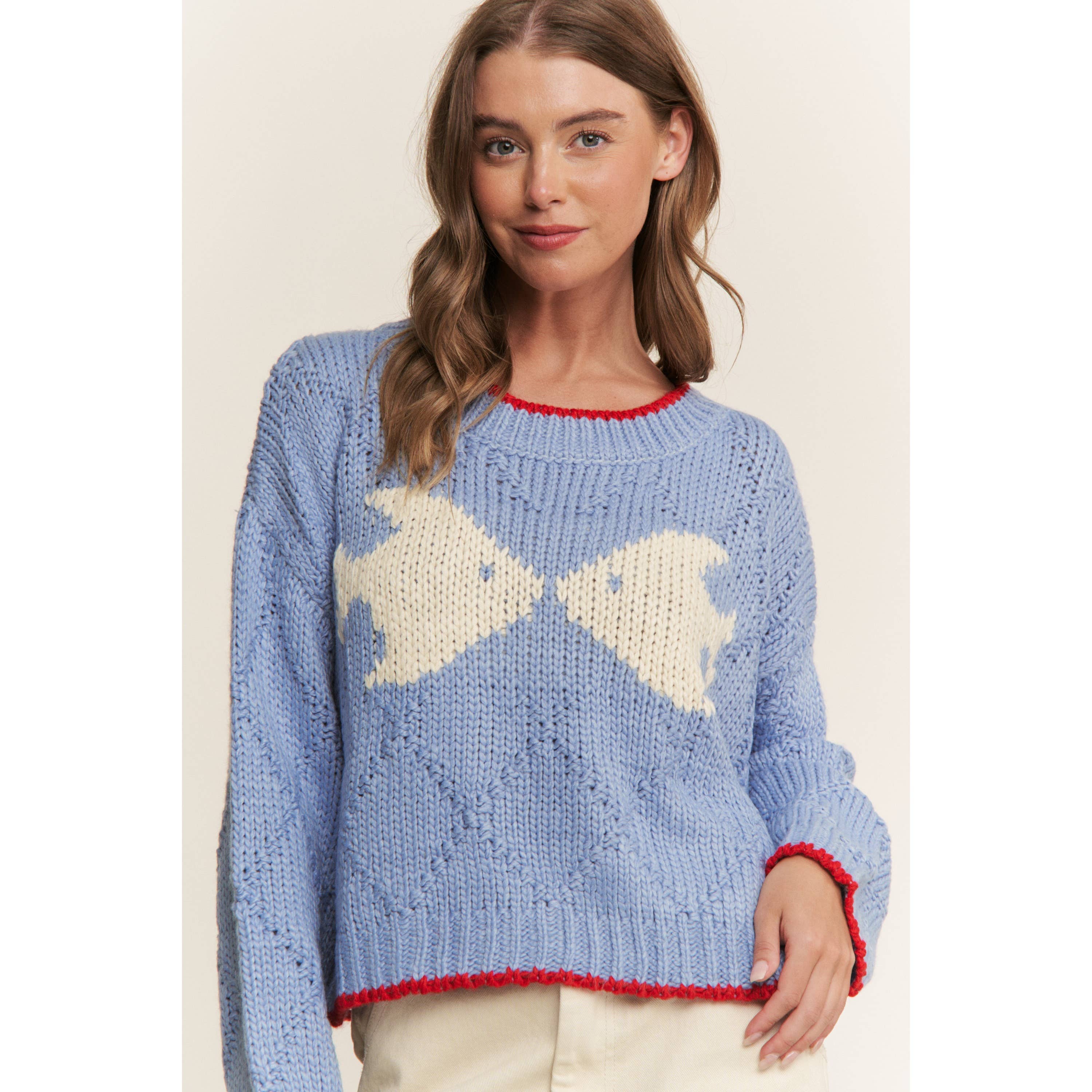 Sweet Generis – Großhandel Strickpullover – Damen – Strickpullover mit Fisch-Jacquard und speziellen Nähten11