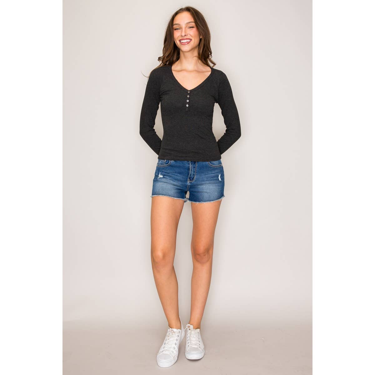 Popular 21 - Wholesale Knit Top - Women's - Raglan Long Sleeve V-Neck Top with Picot Stitch19