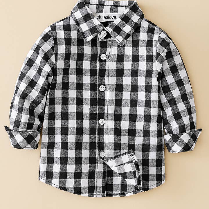 Black & White Plaid Cotton Button-Down Shirt – Baby Toddler for wholesale by Fennco Styles