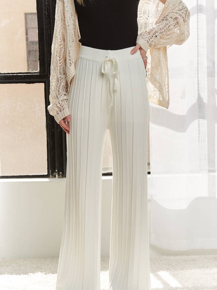 ADORA LA - Wholesale Pants - Women's - CEP3883-WAIST TIE TEXTURE WIDE LEG KNIT PANTS10