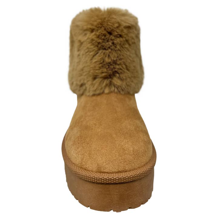 Women's Platform Booties Faux Suede Fur Lining Pull On Cuff Boots Tan Suede for wholesale on Faire3