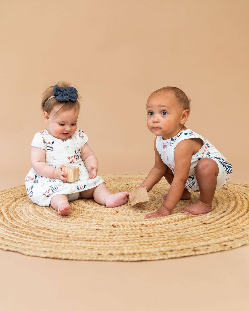 NATURAL Nautical Crab Baby Dress + Bloomer (Organic Muslin) for wholesale on Faire10