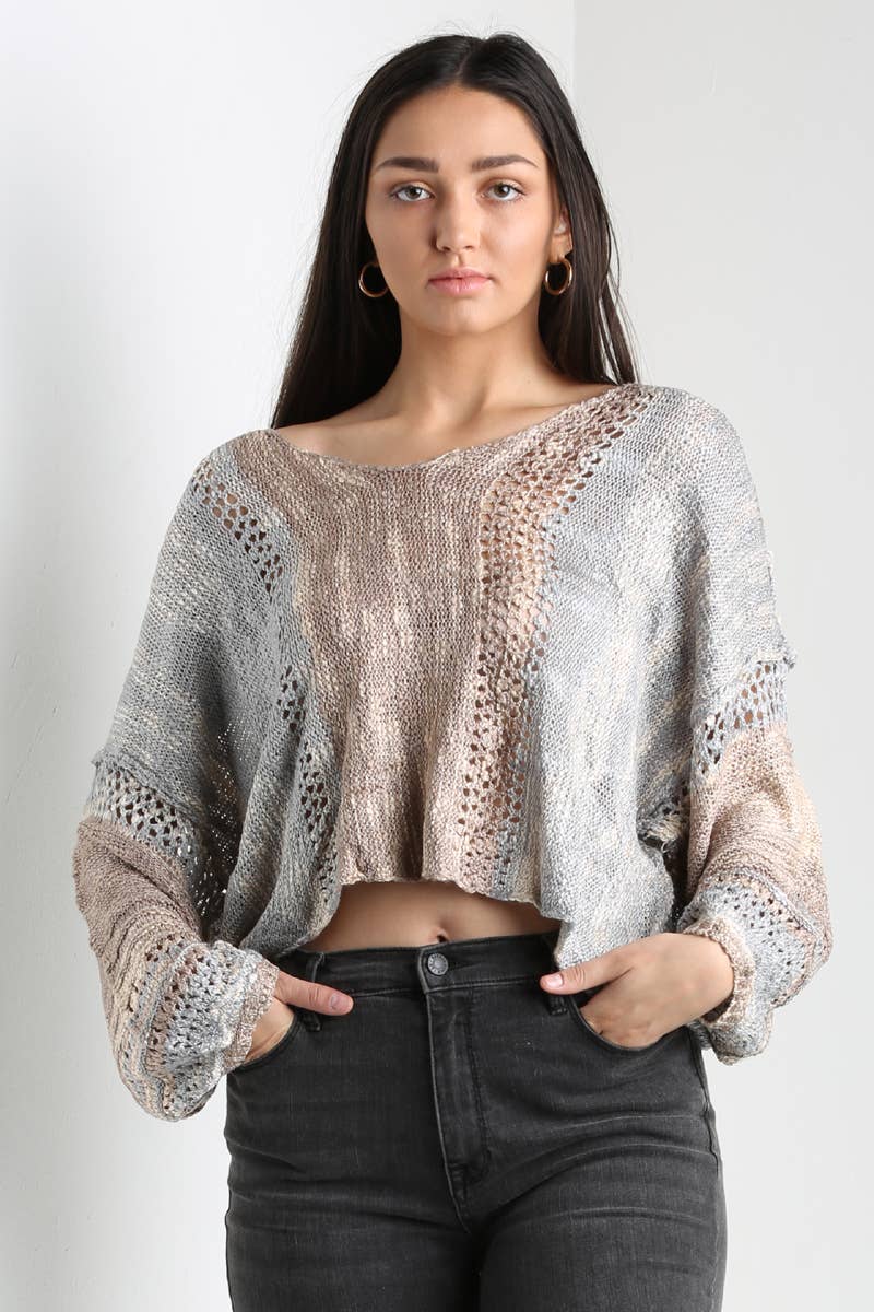 ANGIE - Wholesale Knit Sweater - Women's - XHE55-ASIS BEACHY LIGHT WEIGHT V NECK CROP PULLOVER SWEATER10